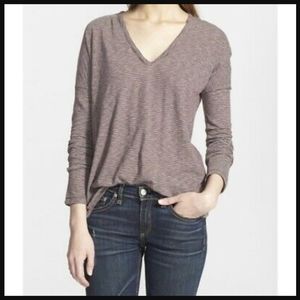rag & bone Theo Long Sleeve V Neck Tee - Stripe